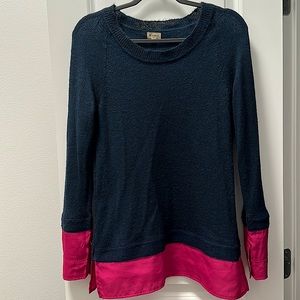 Cremieux navy and fushia color block thin sweater